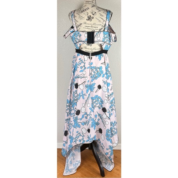 Self Portrait Asymmetric Pink Floral Print Midi A Line Dress, size 10 - Picture 7 of 14